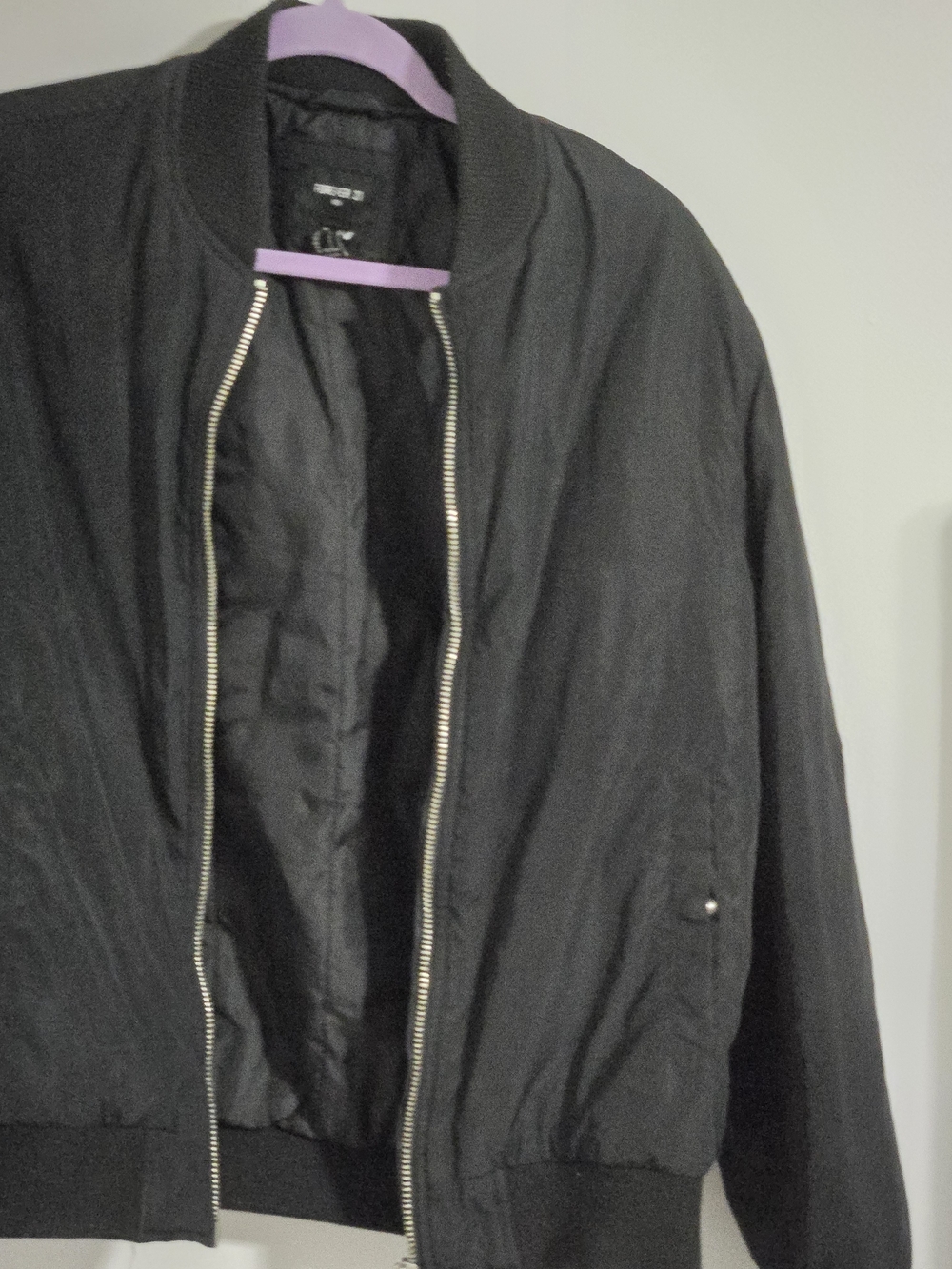 Forever 21 Black Bomber Jacket with Silver Zipper